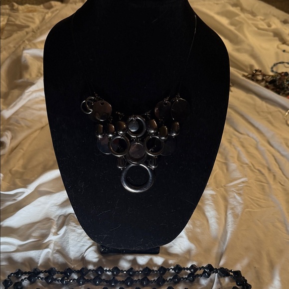 Black Statement Necklace Set with Gold Leaf Earrings - Women Jewelry - Picture 3 of 6